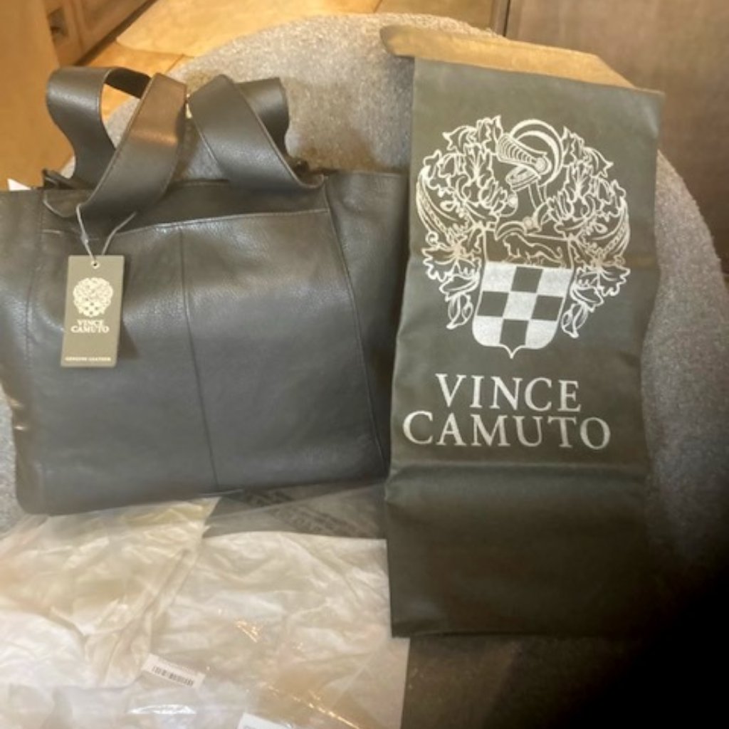 Vince Camuto Black Leather Tote With Dustbag